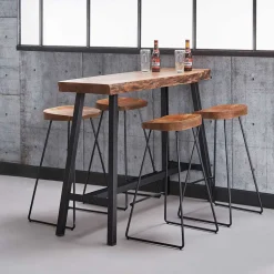 Barhocker mit Holzsitzen aus Akazie - Invitus (4er Set)