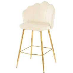 Barhocker mit Muschel-Lehne in Beige - Grovossa (2er Set)