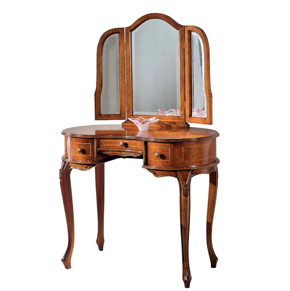 Barock Frisierkommode mit Spiegel Agosto in Nussbaum