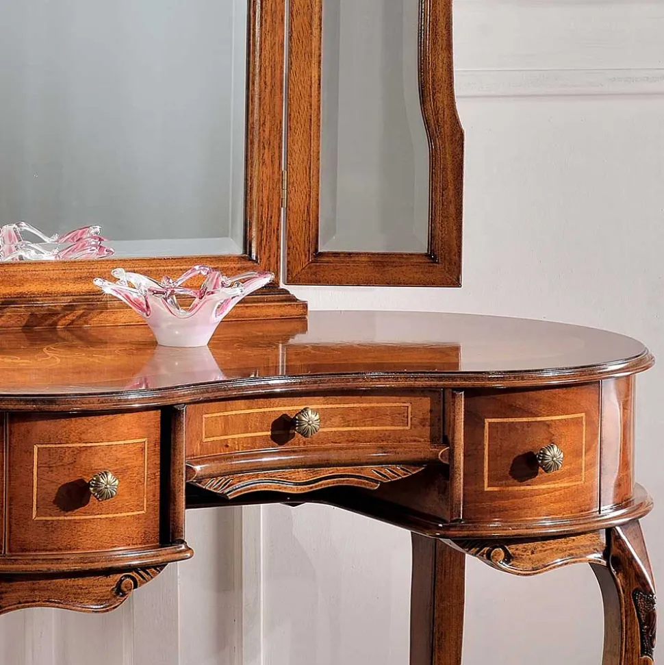 Barock Frisierkommode mit Spiegel Agosto in Nussbaum