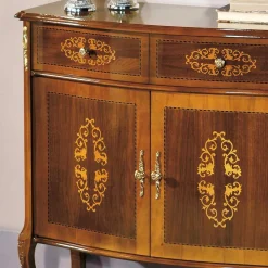 Barock Kommode mit Intarsien Natale in Nussbaumfarben