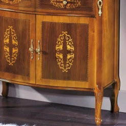 Barock Kommode mit Intarsien Natale in Nussbaumfarben