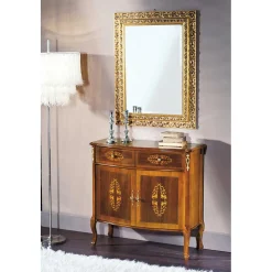 Barock Kommode mit Intarsien Natale in Nussbaumfarben