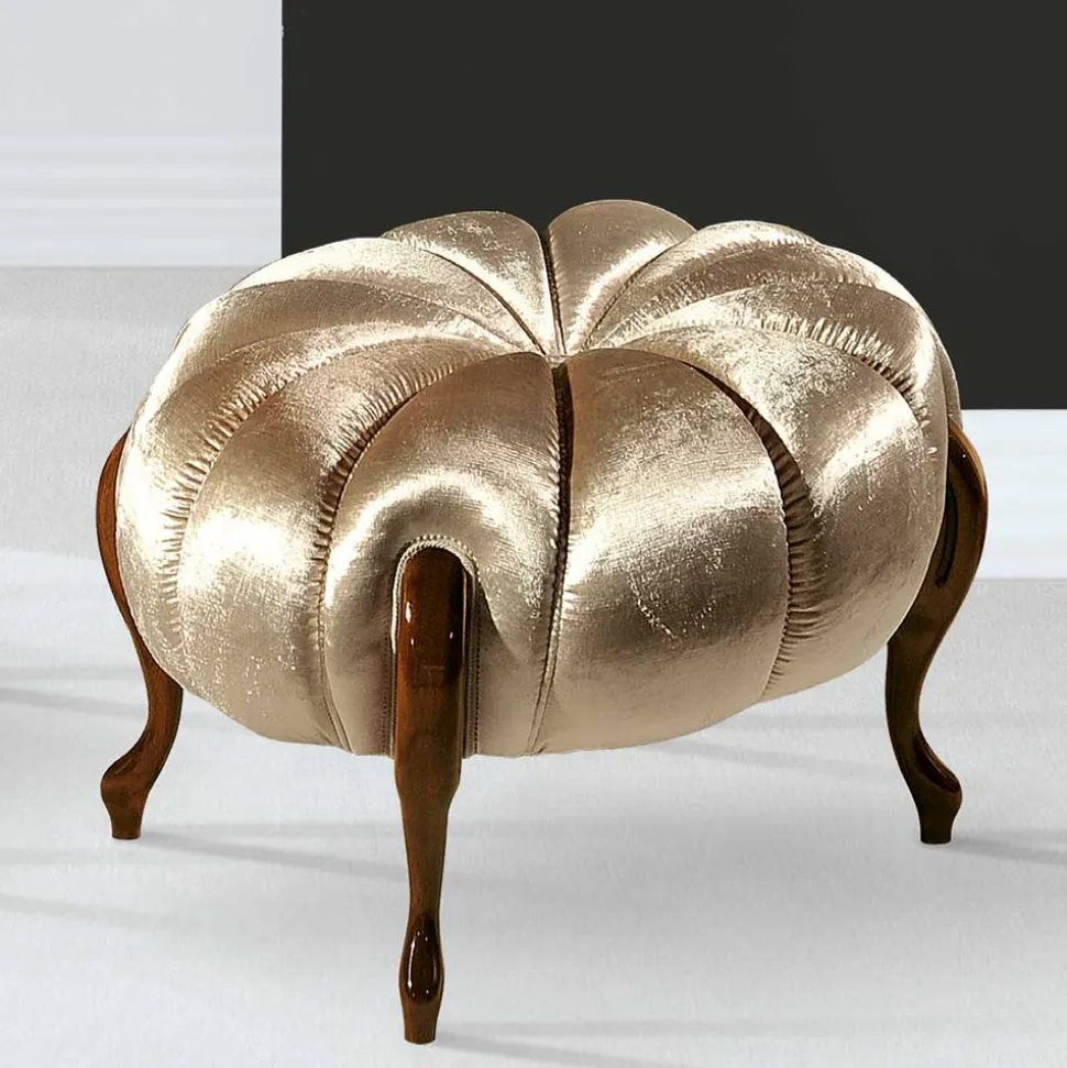 Barock Polsterhocker in Gold Stoff schimmernd - Leitha