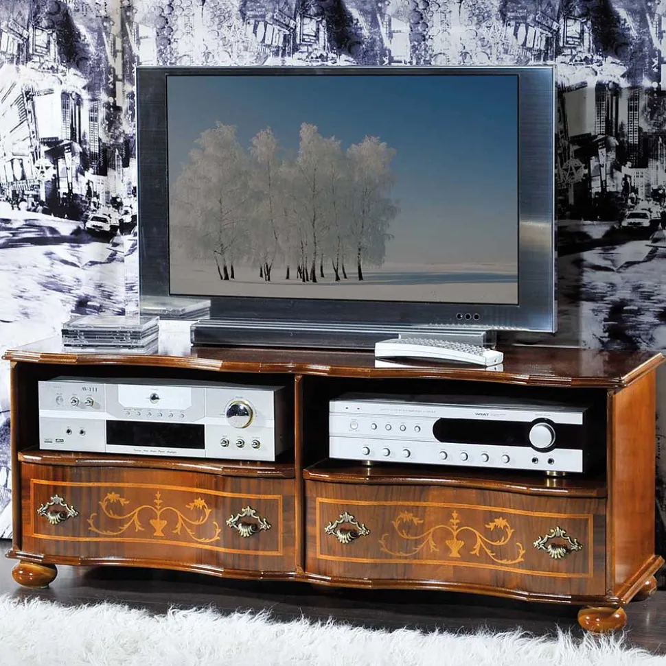 Barock TV Board in Nussbaum Agosto mit 2 Schubladen