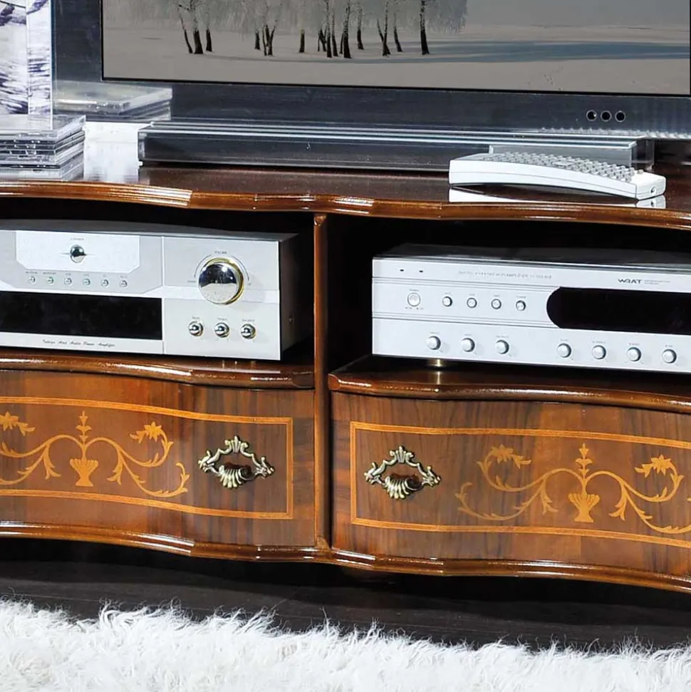 Barock TV Board in Nussbaum Agosto mit 2 Schubladen