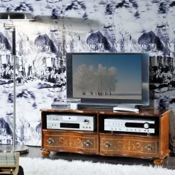 Barock TV Board in Nussbaum Agosto mit 2 Schubladen
