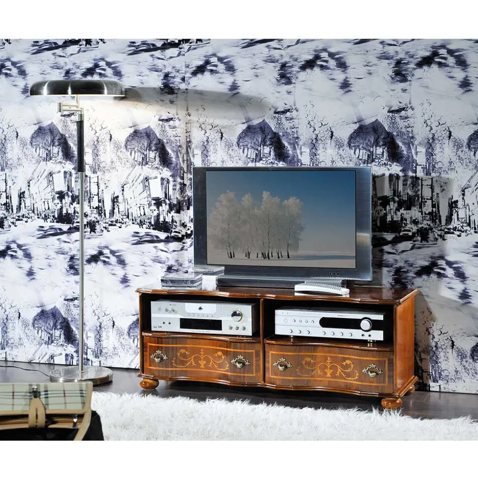 Barock TV Board in Nussbaum Agosto mit 2 Schubladen