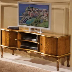 Barock TV Lowboard mit Blattgold Venerdina in Nussbaumfarben