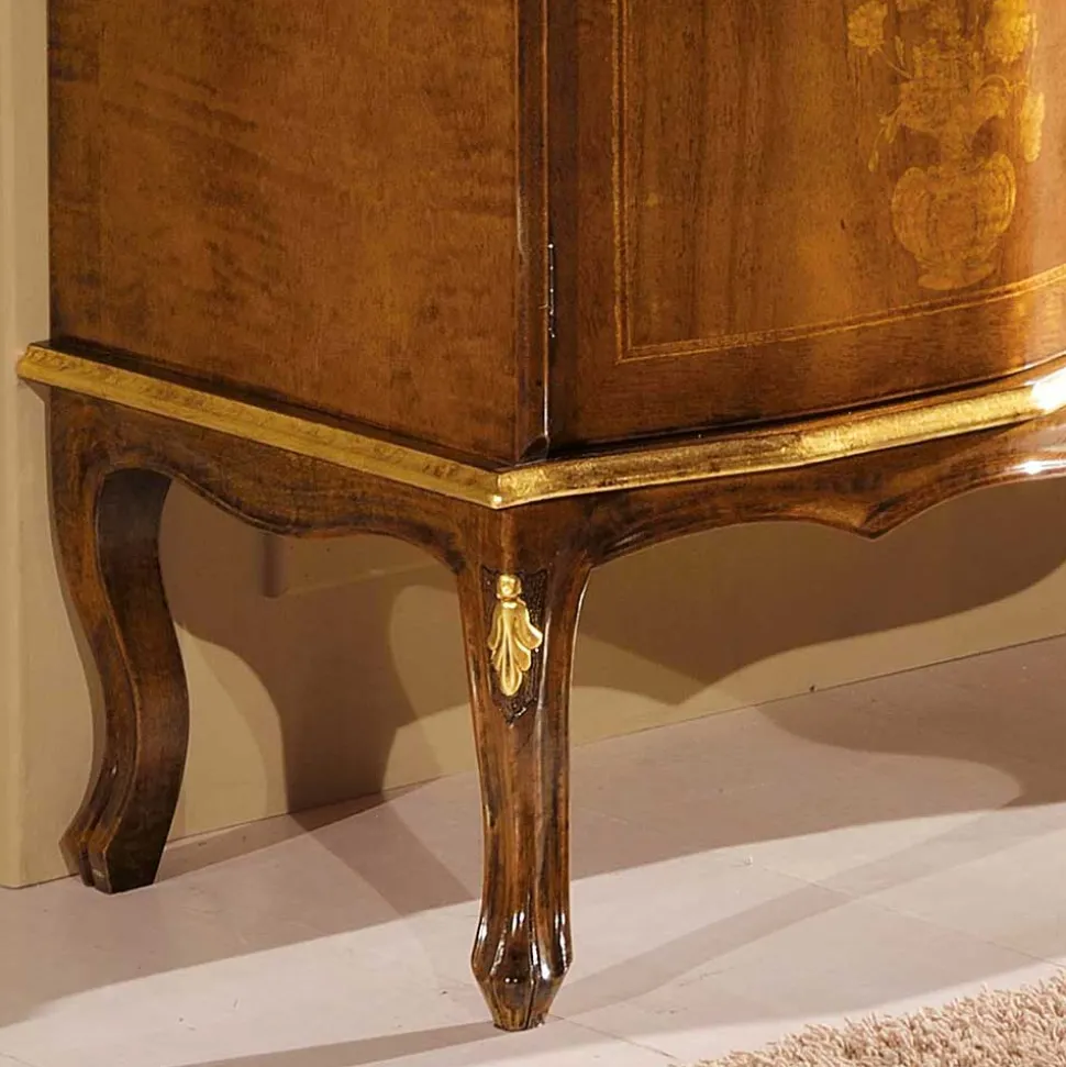 Barock TV Lowboard mit Blattgold Venerdina in Nussbaumfarben