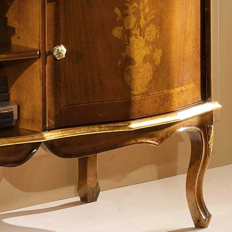Barock TV Lowboard mit Blattgold Venerdina in Nussbaumfarben