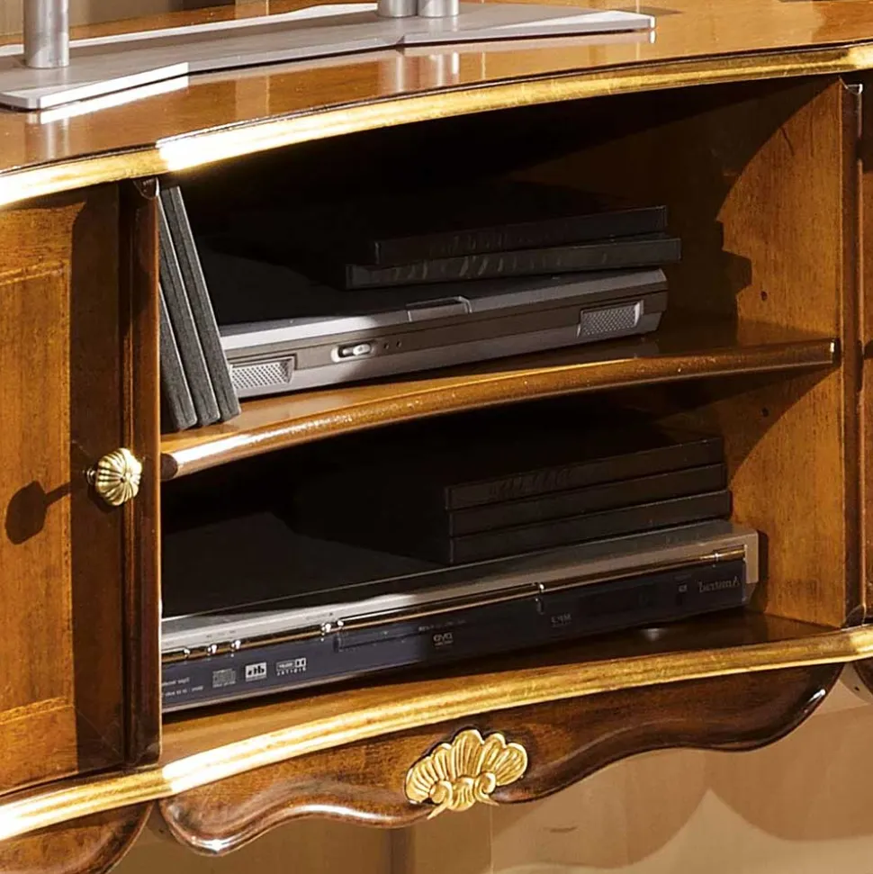 Barock TV Lowboard mit Blattgold Venerdina in Nussbaumfarben