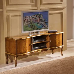 Barock TV Lowboard mit Blattgold Venerdina in Nussbaumfarben