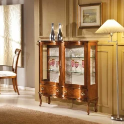 Barock Vitrine 2-türig Agosto mit Nussbaum Furnier