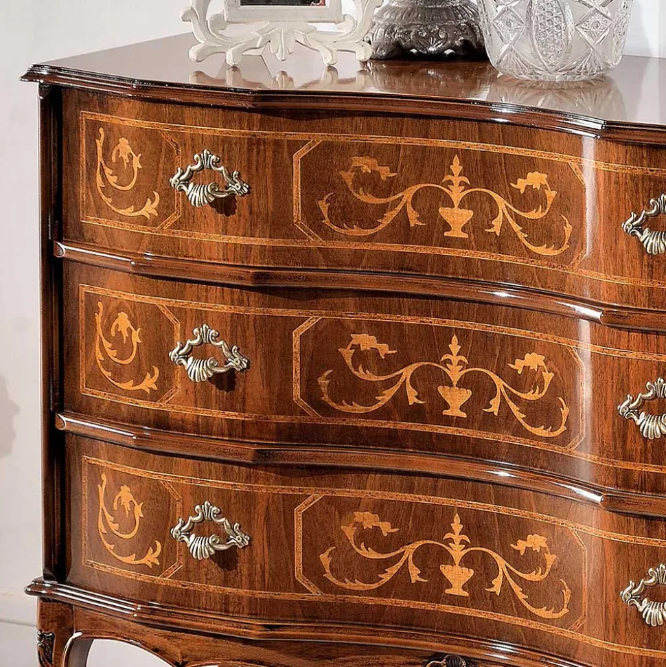 Barocke Kommode mit 3 Schubladen Agosto in Nussbaum