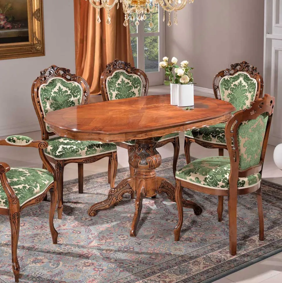 Barocktisch mit Nussbaum Furnier Magari in Oval 140x90