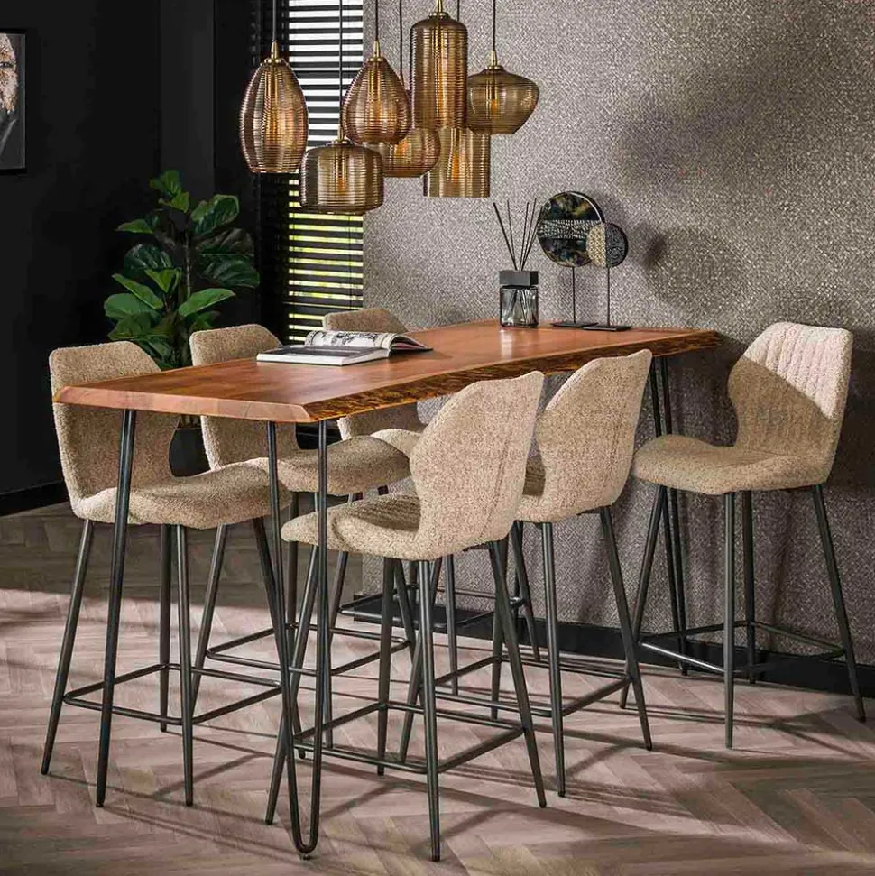 Barstuhl in Beige Boucle - Maja (2er Set)