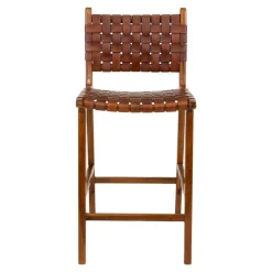 Barstuhl in Braun Leder Geflecht - Nufreda