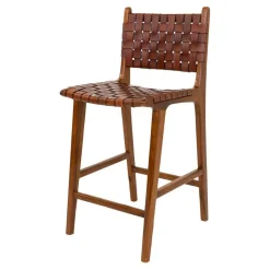 Barstuhl in Braun Leder Geflecht - Nufreda
