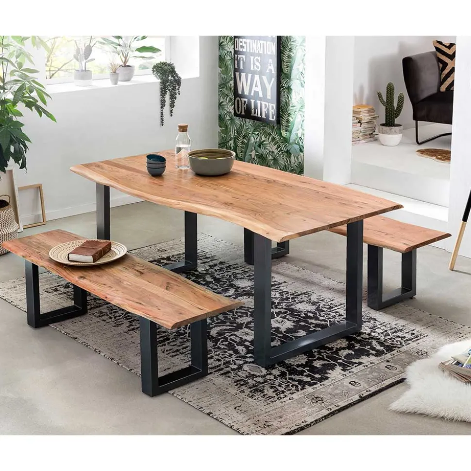 Baumkanten Essgruppe mit U-Füßen - Tonnato (dreiteilig)