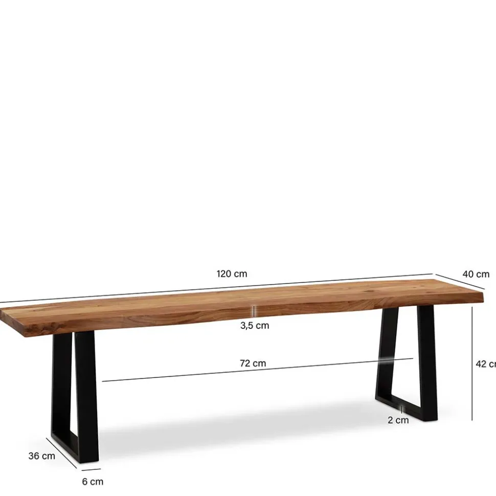 Baumkanten Küchenbank mit Trapezbeinen - Pafigona