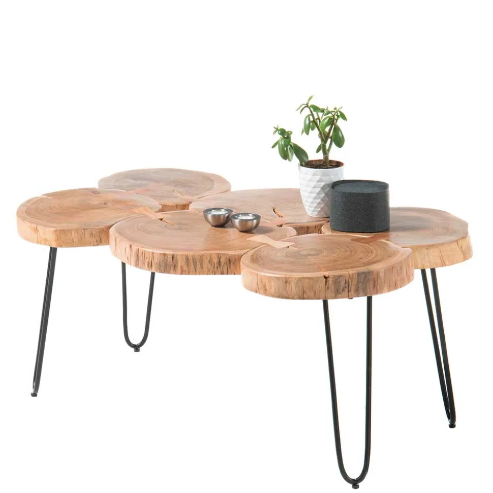 Baumscheiben Wohnzimmertisch mit Haarnadel Beinen - Ranuves