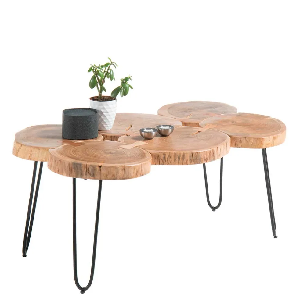 Baumscheiben Wohnzimmertisch mit Haarnadel Beinen - Ranuves