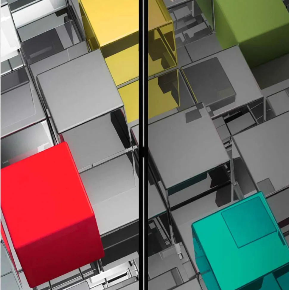 Bedruckter Paravent - Metallic Würfel Bunt Silber - Uvienta