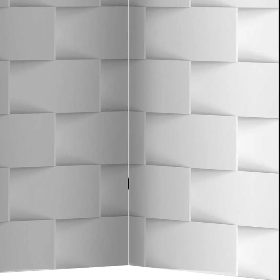 Bedruckter Paravent in Kachel Optik Weiß Hellgrau - Pelevas