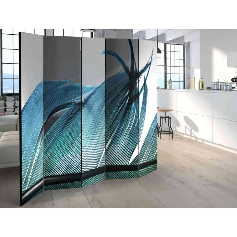 Bedruckter Paravent in Türkis & Grau - Roccoss