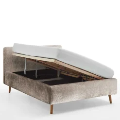 Beigefarbenes Polsterbett mit Bezug aus Boucle - Tudan
