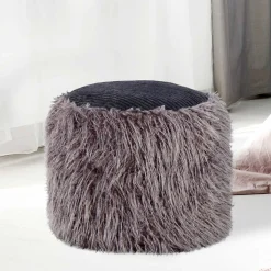 Beistellhocker aus Kunstfell Dunkelgrau - Landeck