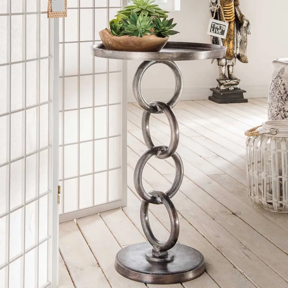 Beistelltisch auf Säulengestell in Ketten Optik - Glamoura