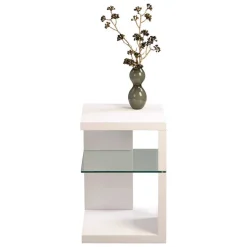 Beistelltisch in Weiß glänzend Salassos mit Extra-Ablage aus Glas