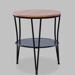 Beistelltisch in Wildeiche mit Glasablage in Grau - Tanoru