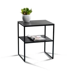 Beistelltisch mit Ablage in Schwarz Marmor Optik - Eila