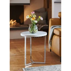 Beistelltischchen in Weiß & Chrom - Ofreda