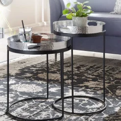 Beistelltische mit Tabletts in Silber - Makimona (zweiteilig)