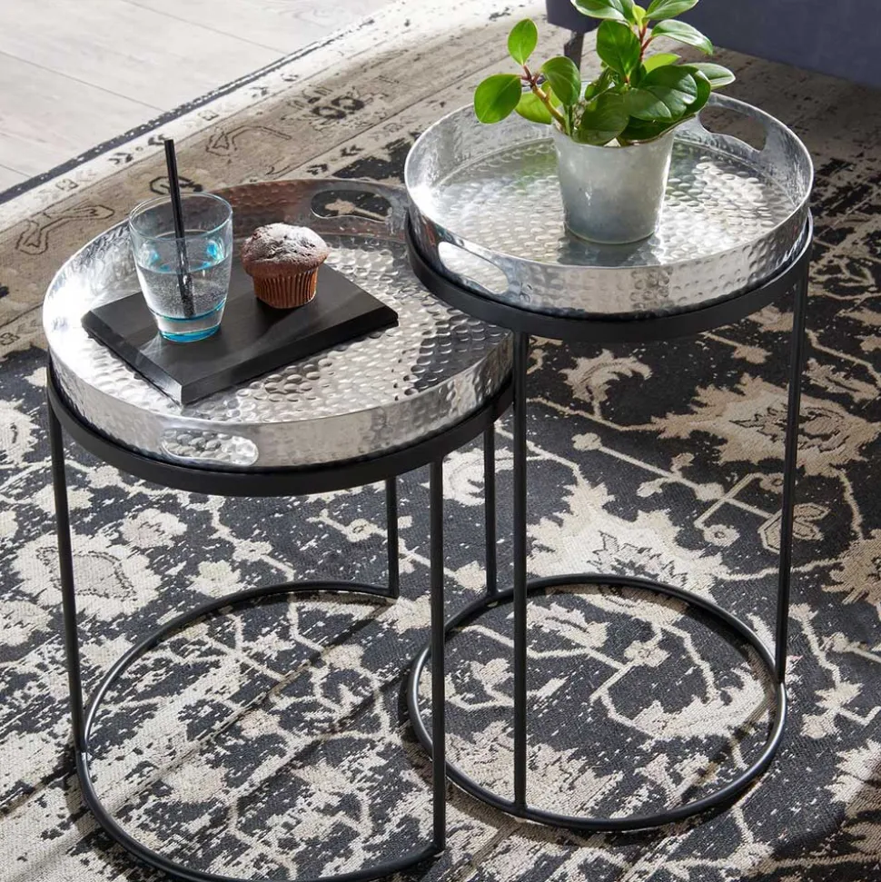 Beistelltische mit Tabletts in Silber - Makimona (zweiteilig)