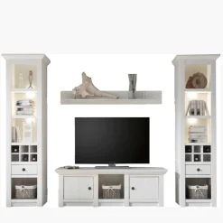 Beleuchtete Wohnwand Chelles im weißem Landhausstil (vierteilig)