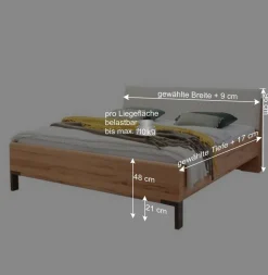 Bett Anlage in Kernbuche & Beige - Krofun I (dreiteilig)