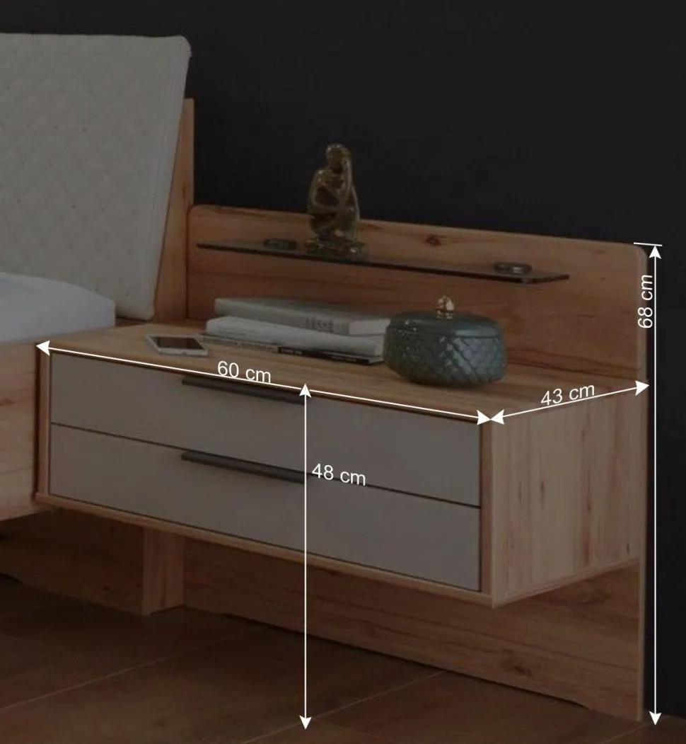 Bett Anlage in Kernbuche & Beige - Krofun I (dreiteilig)