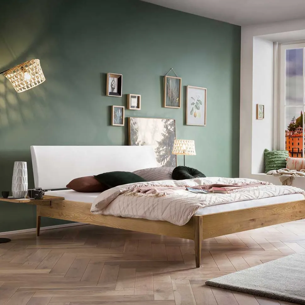 Bett aus Wildeiche Holz & Kunstleder - Vinessia