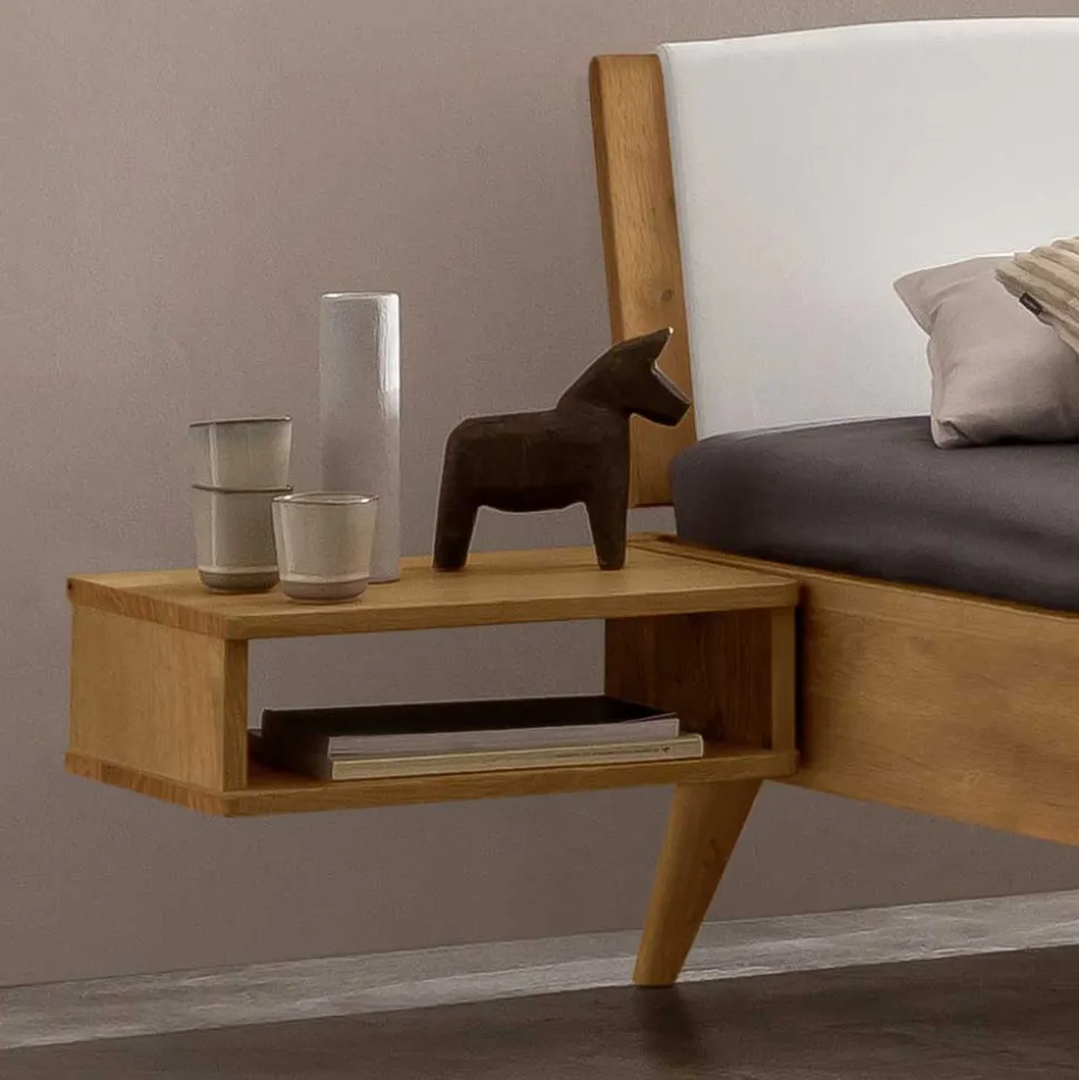 Bett aus Wildeiche mit Kunstleder - Cubus