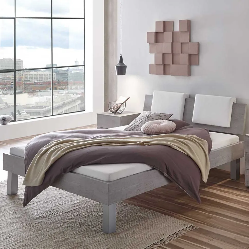 Bett in Betonoptik mit Kopfteil Kissen - Rienas