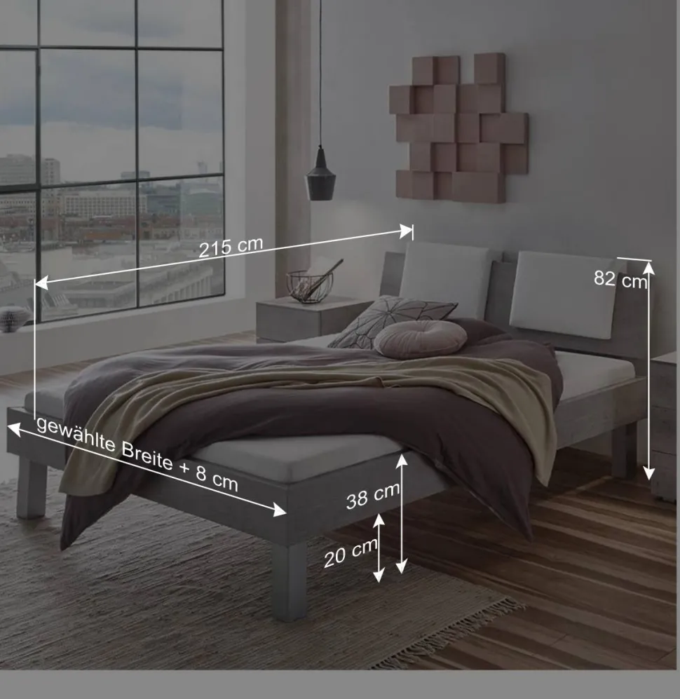 Bett in Betonoptik mit Kopfteil Kissen - Rienas