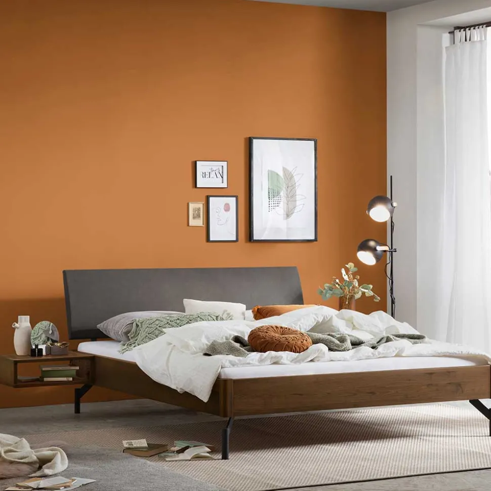 Bett in Nussbaum Braun & Anthrazit - Ayero (dreiteilig)