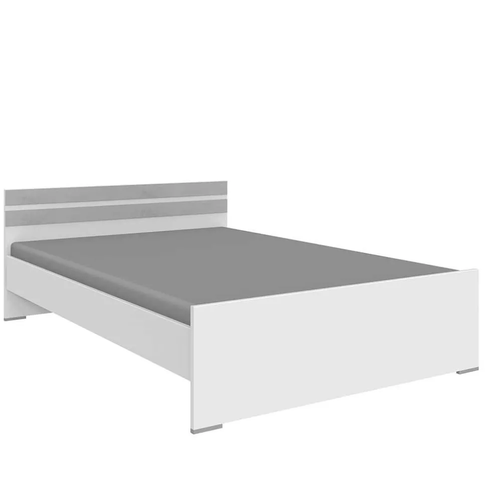 Bett in Weiß & Lichtgrau Beton Optik - Orsidio