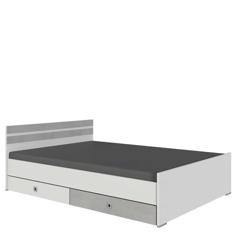 Bett in Weiß & Lichtgrau Beton Optik - Orsidio