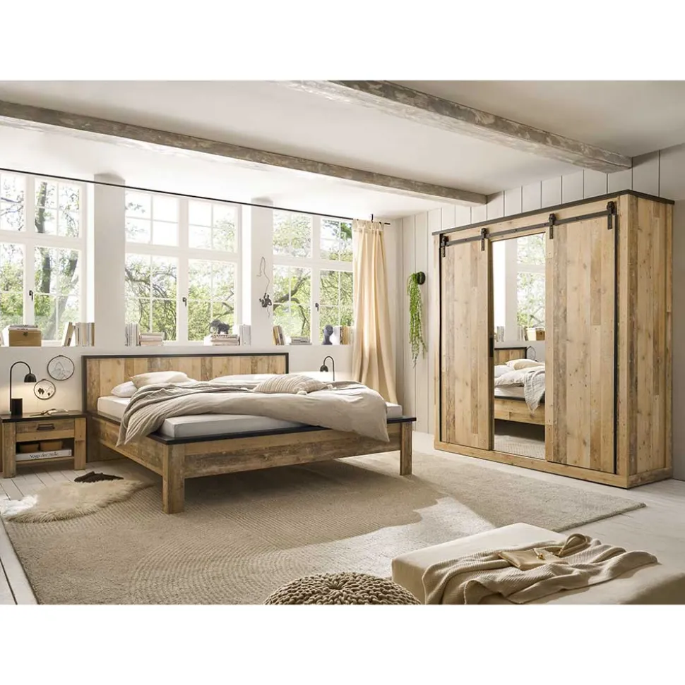 Bett mit Nachtkonsolen & Schrank - Naiavio (vierteilig)